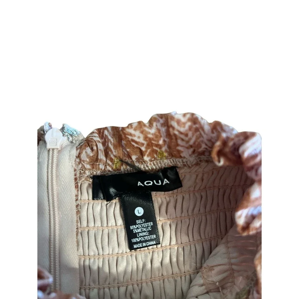AQUA DRESS SZ L SMOCKED FLORAL MINI LONG SLEEVE‎ SPRING BOHO CHIC